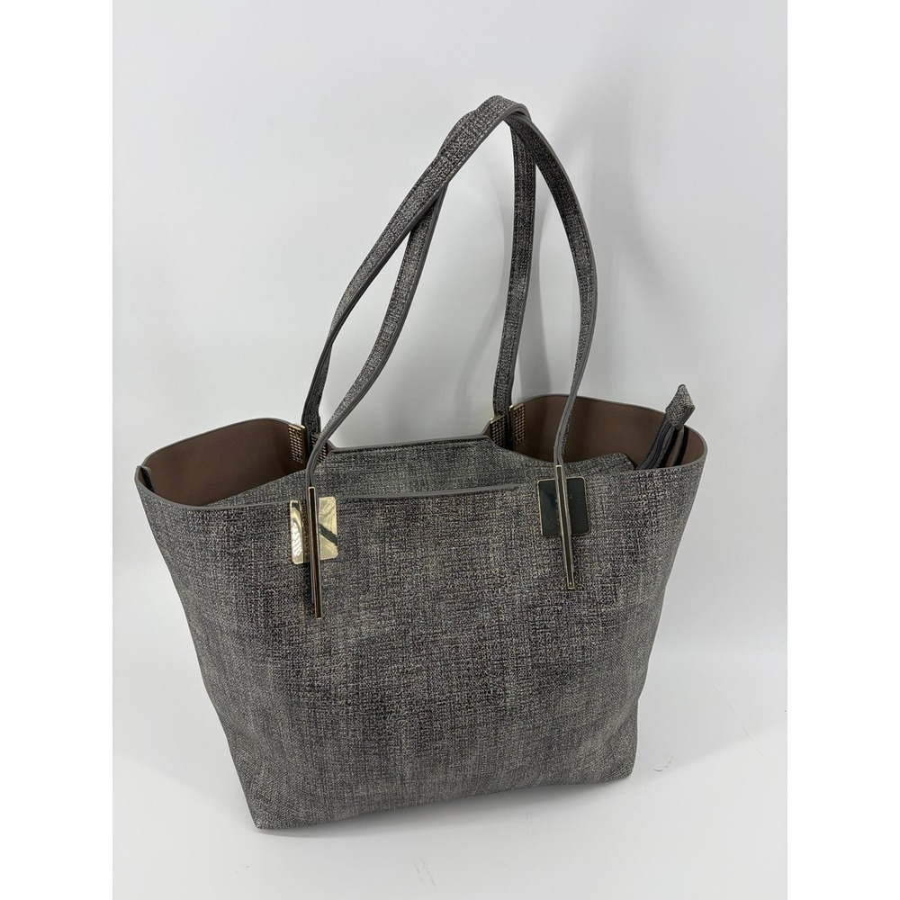 Katie Q. Ingrain Leather Tote, Center Zip, Multiple Pockets, Double Straps